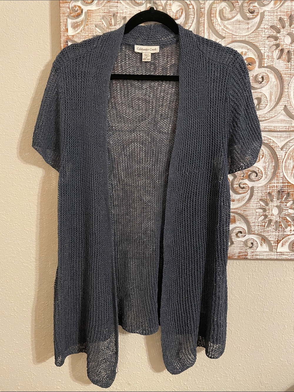 Coldwater Creek Navy Open-Front Short Sleeve Knit Cardigan